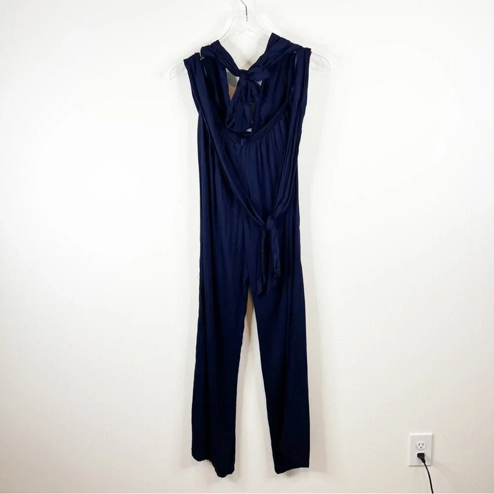 Faithfull the Brand Women's Cannes Halter Neck Bohemian Jumpsuit L Blue NWT